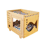Wooden Double-Deck Pet Bed with Hammock & House