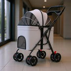 Foldable Wheeled Mesh Pet Stroller & Carrier for Small Dogs & Cats