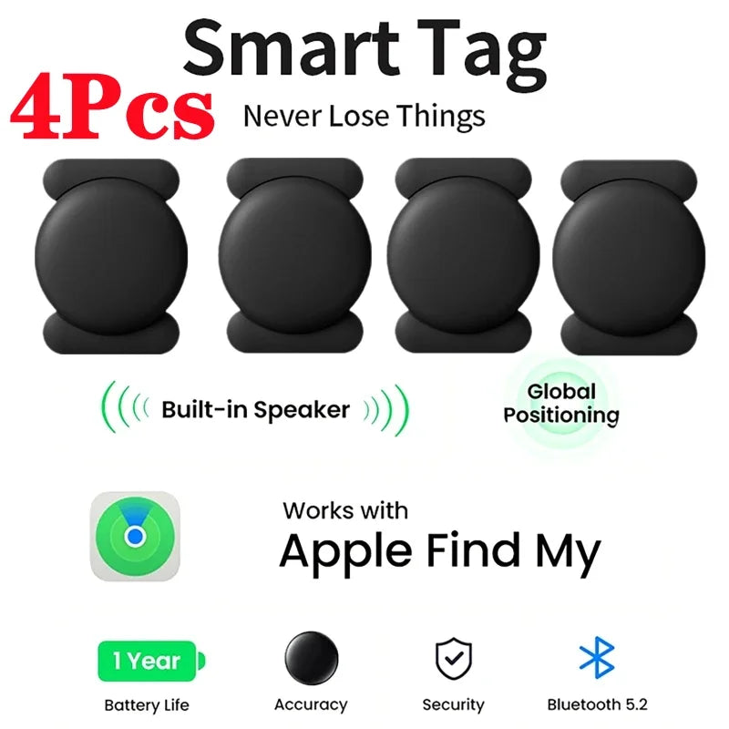 4-Pack GPS Smart Tag for Apple Find My - Magnetic Silicone Anti-Loss Kit for Pets & Cars