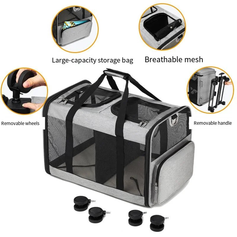 Double-Layer Pull-Out Pet Backpack with Single Shoulder & Handheld Straps for Cats & Dogs