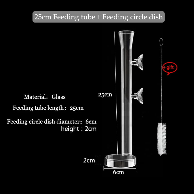 Glass Aquarium Shrimp Feeder Bowl & Tube (Transparent, Food Dish)