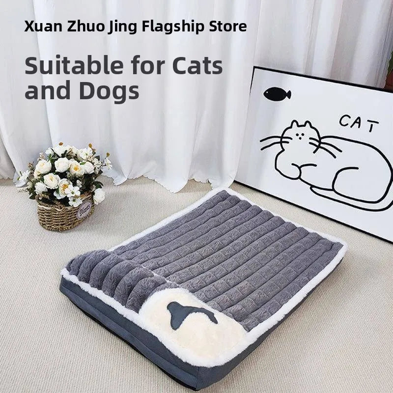 Faux Fur Pet Bed Mat with Detachable Washable Cover