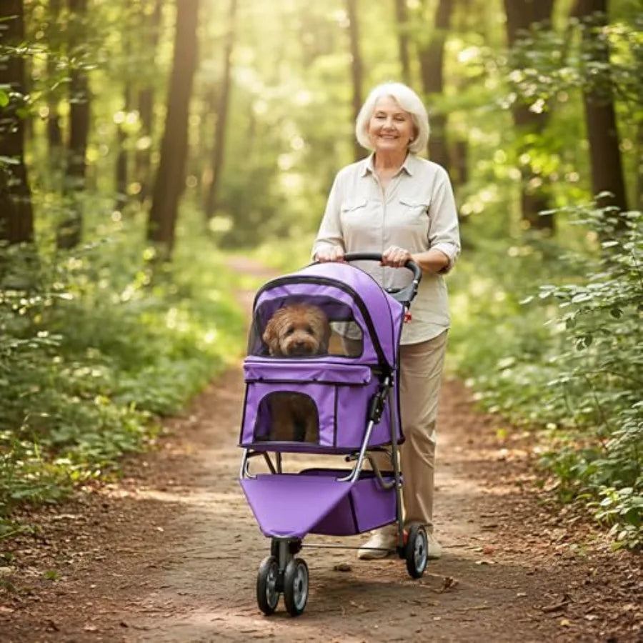 BestOffice 3-Wheel Foldable Pet Stroller with Cup Holder — Lightweight Travel Carrier for Small & Medium Dogs & Cats