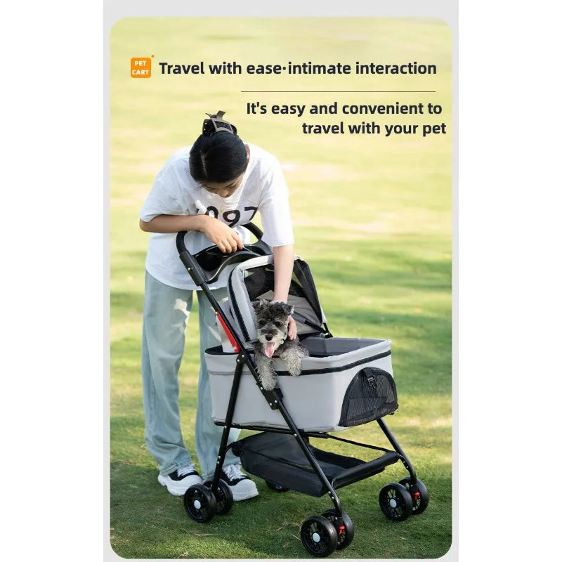 4-Wheel Folding Pet Stroller with Detachable Carrier (3-in-1)