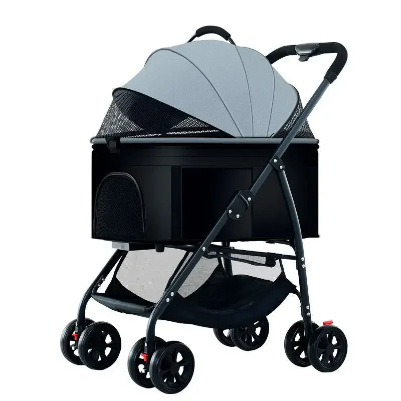 Portable Lightweight Foldable Pet Stroller with Detachable Cat Basket