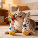 Christmas Wooden Tumbler Cat Toy (Catnip & Feather)