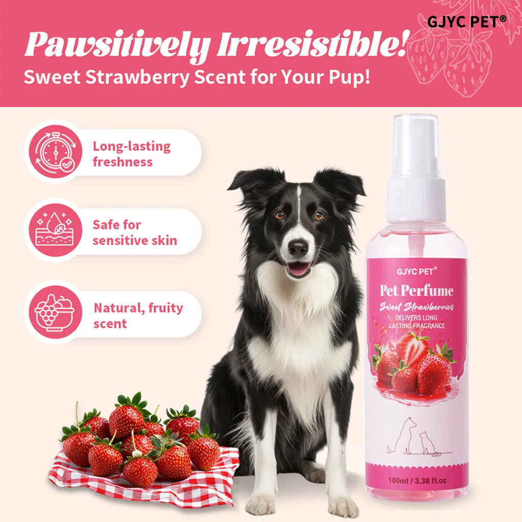 Strawberry Pet Perfume Spray — Alcohol-Free, Long-Lasting Fragrance, 100ml