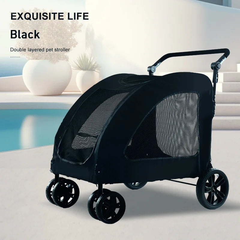 Large Capacity Foldable Dog Pet Stroller with Sunshade & Waterproof Fabric — Outdoor Travel Carrier