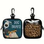 Printed Waterproof Dog Treat Pouch (Zipper, Clip Attachment, Training)