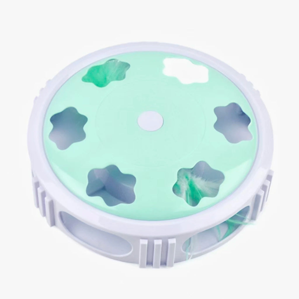 LED Cat Turntable Feather Toy — Auto-Rotating Light-Up Play