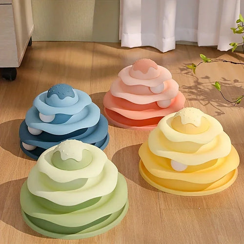 3-Layer Cat Turntable Tower — Interactive Ball Chase & Spin