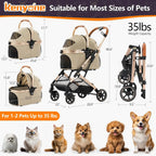3-in-1 Aluminum Alloy Pet Stroller with Dual No-Zip Entry, Detachable Carrier & Pet Pad — Foldable