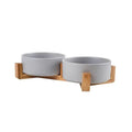 Elevated Ceramic Pet Bowl with Wood Stand