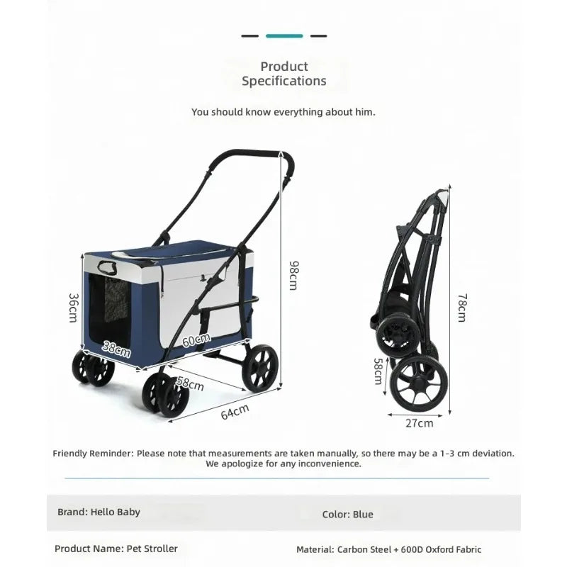 Large-Space Portable Foldable Pet Stroller with Detachable Design for Multiple Pets — Dog & Cat Carriage