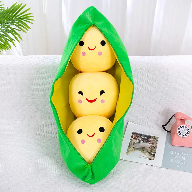 Pea Pod Plush Cat Toy — Cute Stuffed Bean Doll for Play & Decor