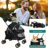 Pet Dog Cat Stroller, Outdoor Travel Pet Folding Stroller with Cup Holder, Breathable Visible Mesh Stroller for Medium Small Dog
