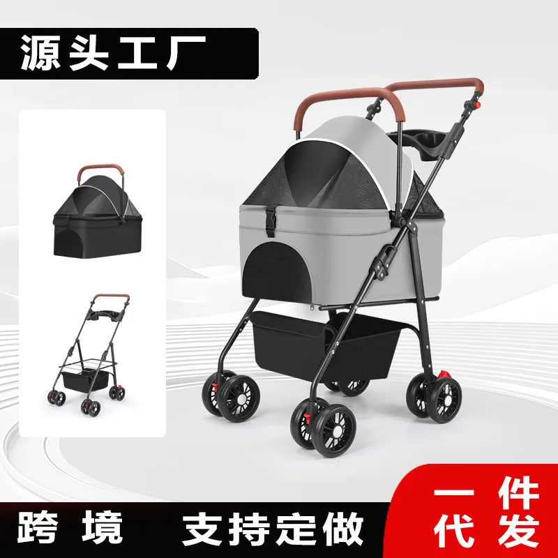 Compact Foldable Pet Stroller with Detachable Carrier for Teddy Dogs & Cats — Lightweight Outdoor Cart