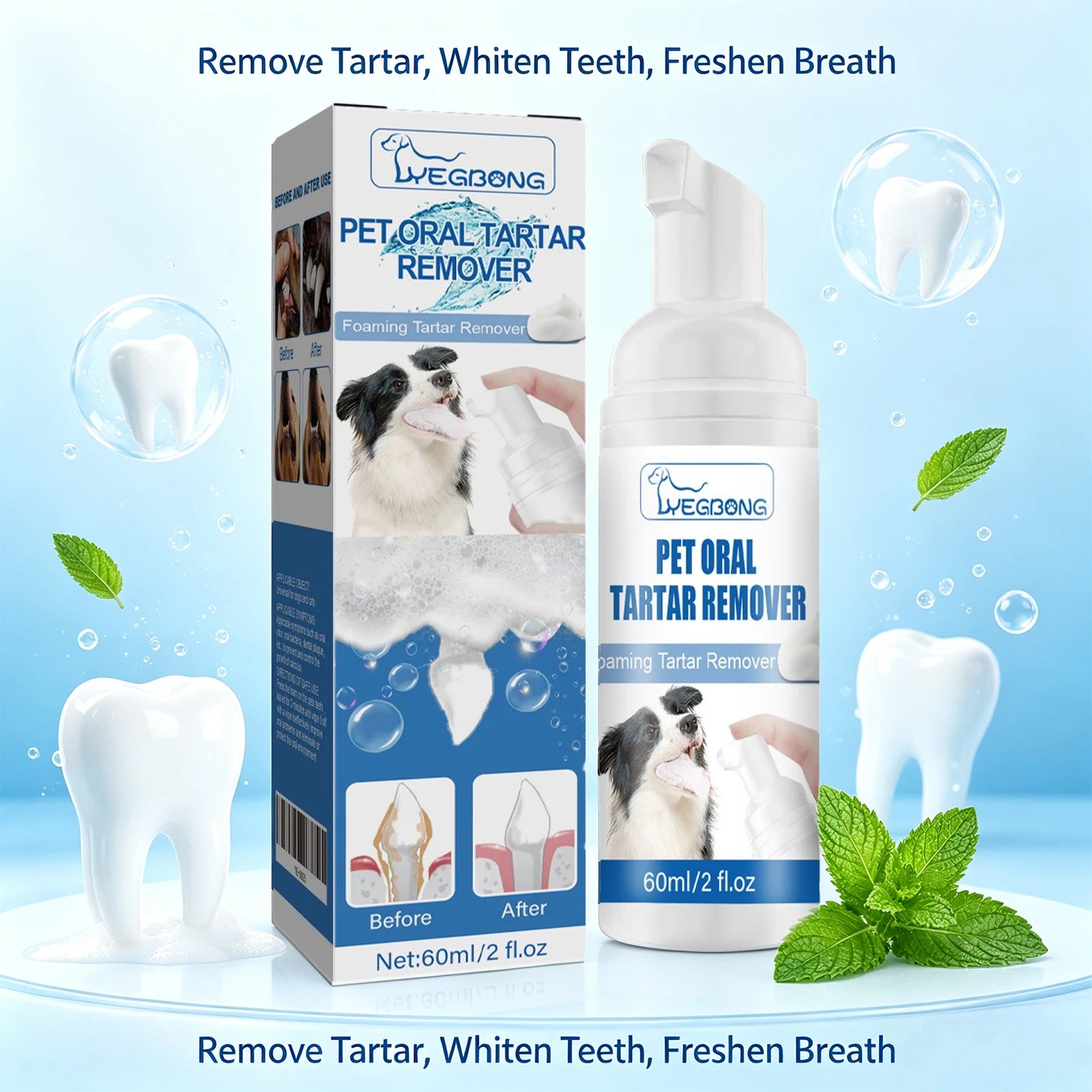 No-Brush Tartar Remover Foam — Fresh Breath Dental Care for Dogs, 60ml