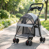 Pet Stroller with Breathable Mesh Canopy Collapsible Pet Stroller with Canopy Carrier 4-Wheel Safe for Small Dogs, Daily Walks