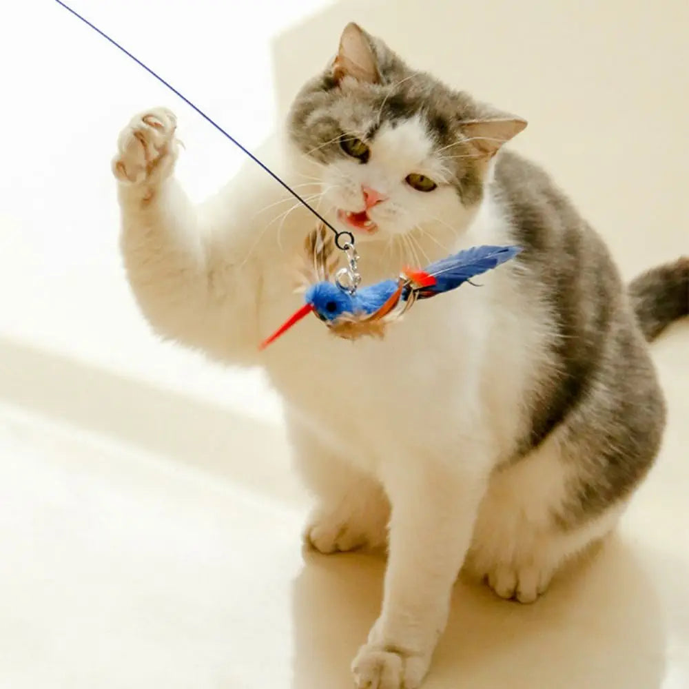 Plush Bird Head Teaser Wand — Suction Cup or Handheld Cat Toy