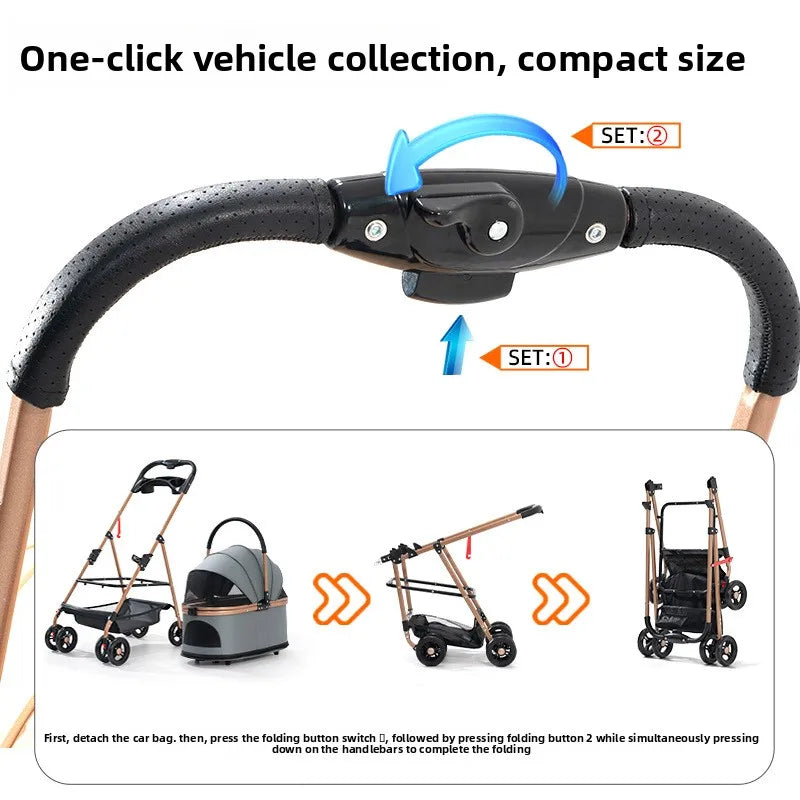 Lightweight Foldable Pet Stroller Cart for Dogs & Cats — Versatile Outdoor Travel Dog & Cat Stroller
