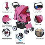 4-Wheel Foldable Pet Stroller with Storage Basket for Dogs & Cats — Lightweight Outdoor Travel Cart
