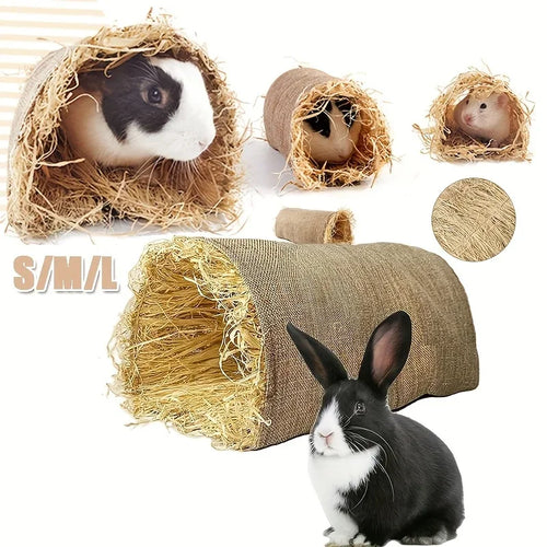 Grass Hideout Tunnel — Natural Woven Hut for Small Pets