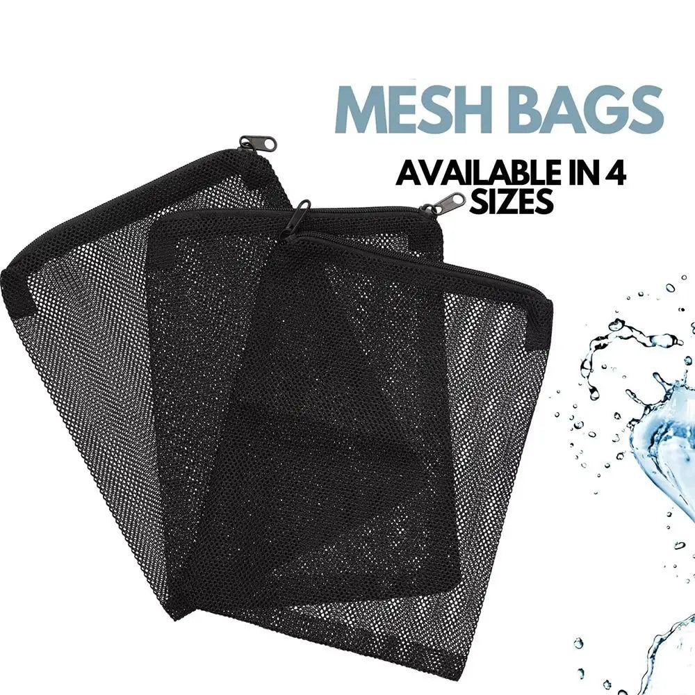 Reusable Aquarium Filter Net Bags (Black Nylon Mesh, Zip Closure)