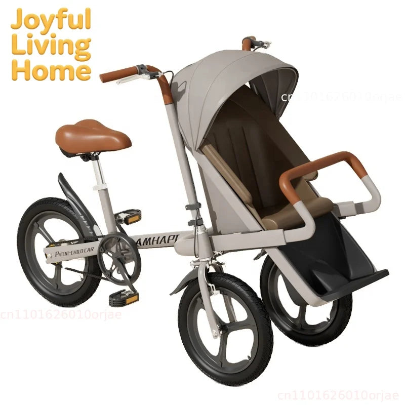 3-Wheel Parental-Control Tricycle Pushchair Pet Stroller — Portable Travel Bike for Pets & Families