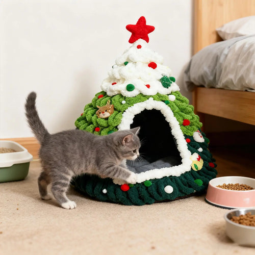 Christmas Tree Cat Bed (Knitted Warm Kitten & Puppy Nest)