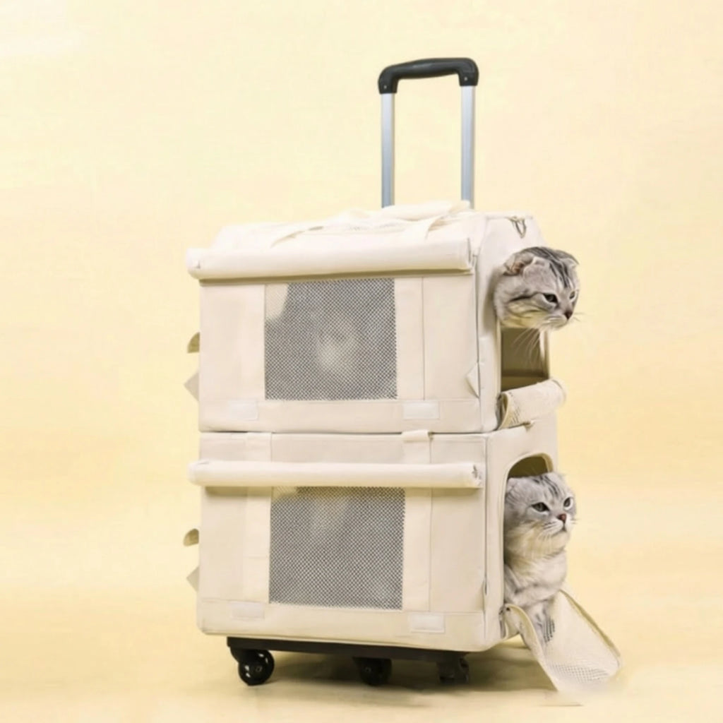 Collapsible Soft-Sided Cat Carrier Trolley with Telescopic Handle for Travel & Outings