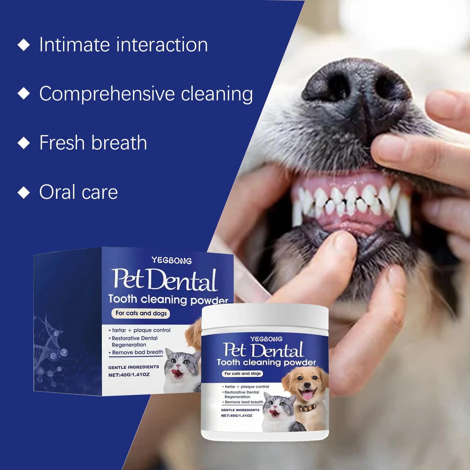Pet Dental Cleaning Powder — Removes Plaque & Eliminates Oral Odor
