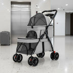 Double-Deck Lightweight Pet Stroller with Lockable Wheels & Removable Liner for Dogs & Cats — Travel Carrier