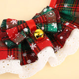 Christmas Snowflake Plaid Pet Bib Collar (Lace Bowknot & Bell)