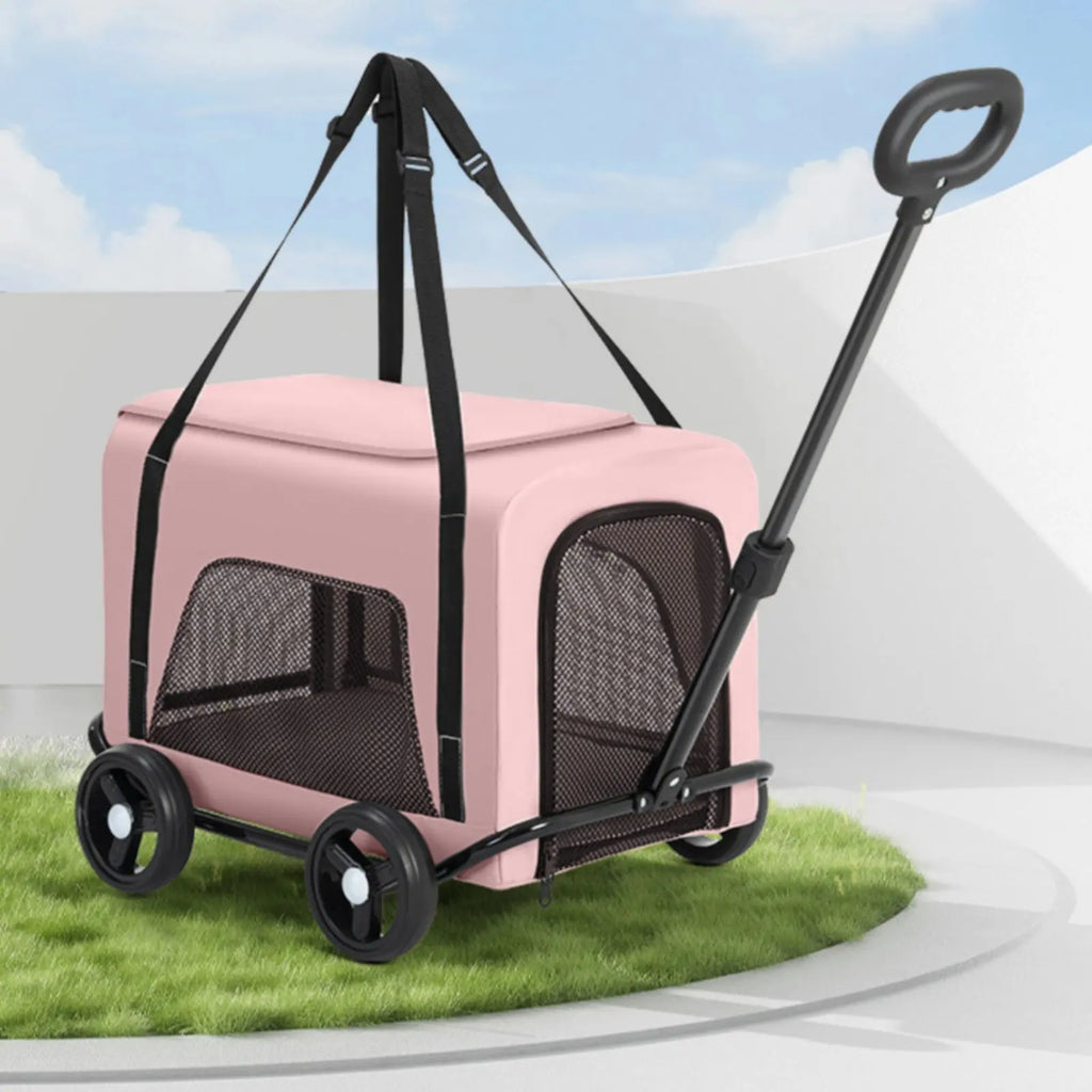 Breathable Mesh Foldable Pet Stroller with Telescoping Handle for Cats