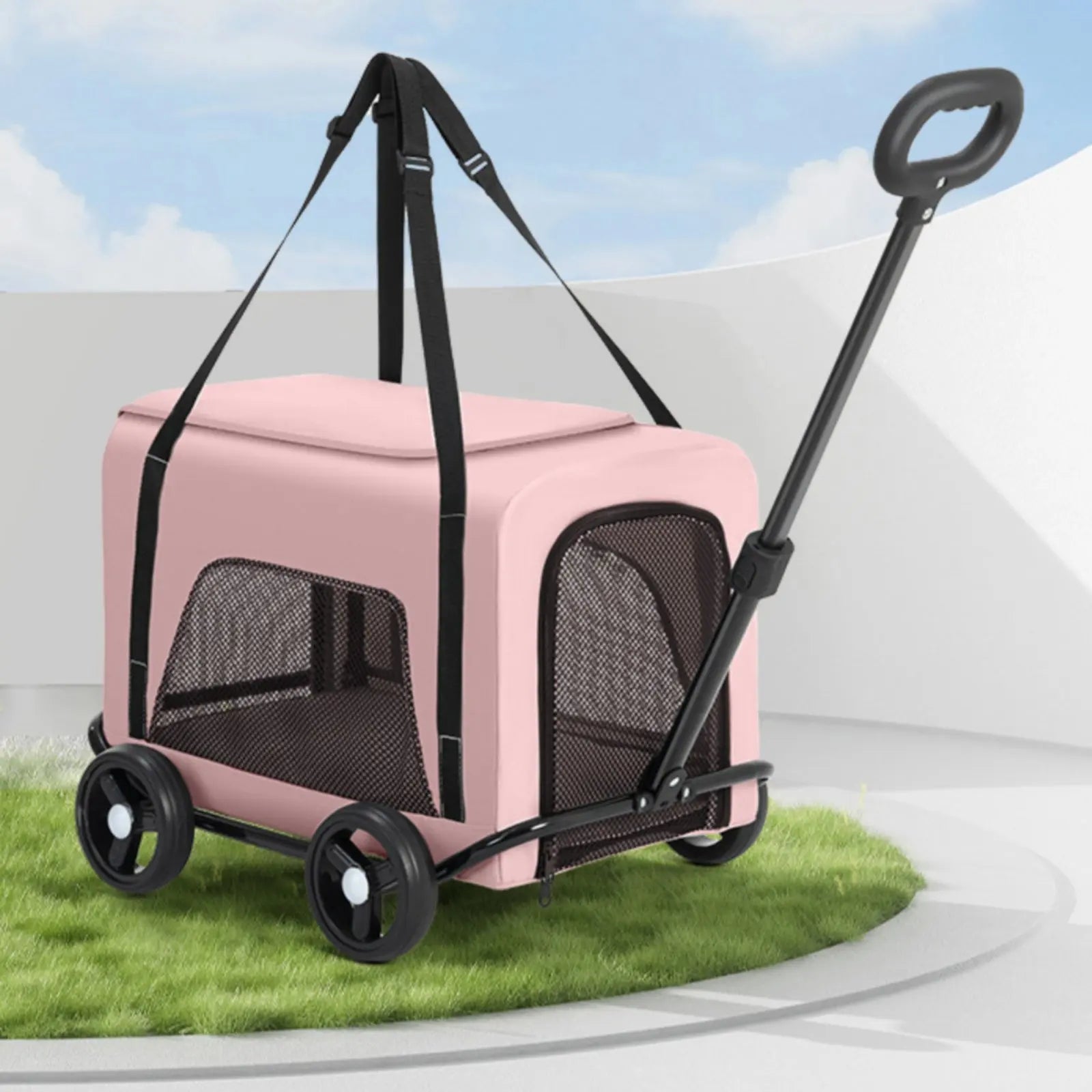 Breathable Mesh Foldable Pet Stroller with Telescoping Handle for Cats