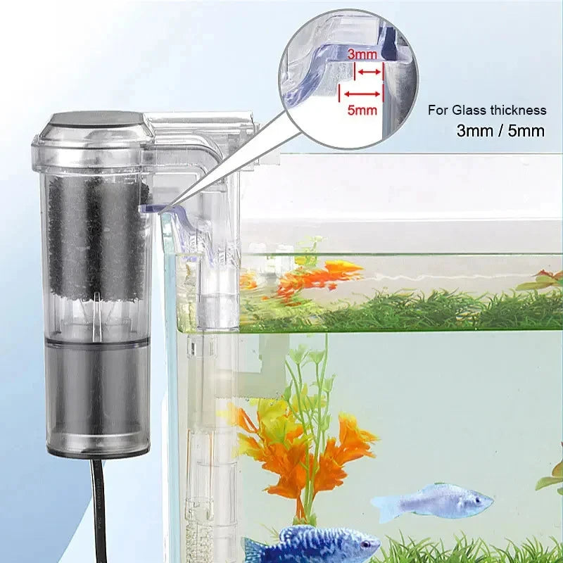 USB Mini Suspended Aquarium Filter (2.5W, 250L/H, Under 30cm Tanks)