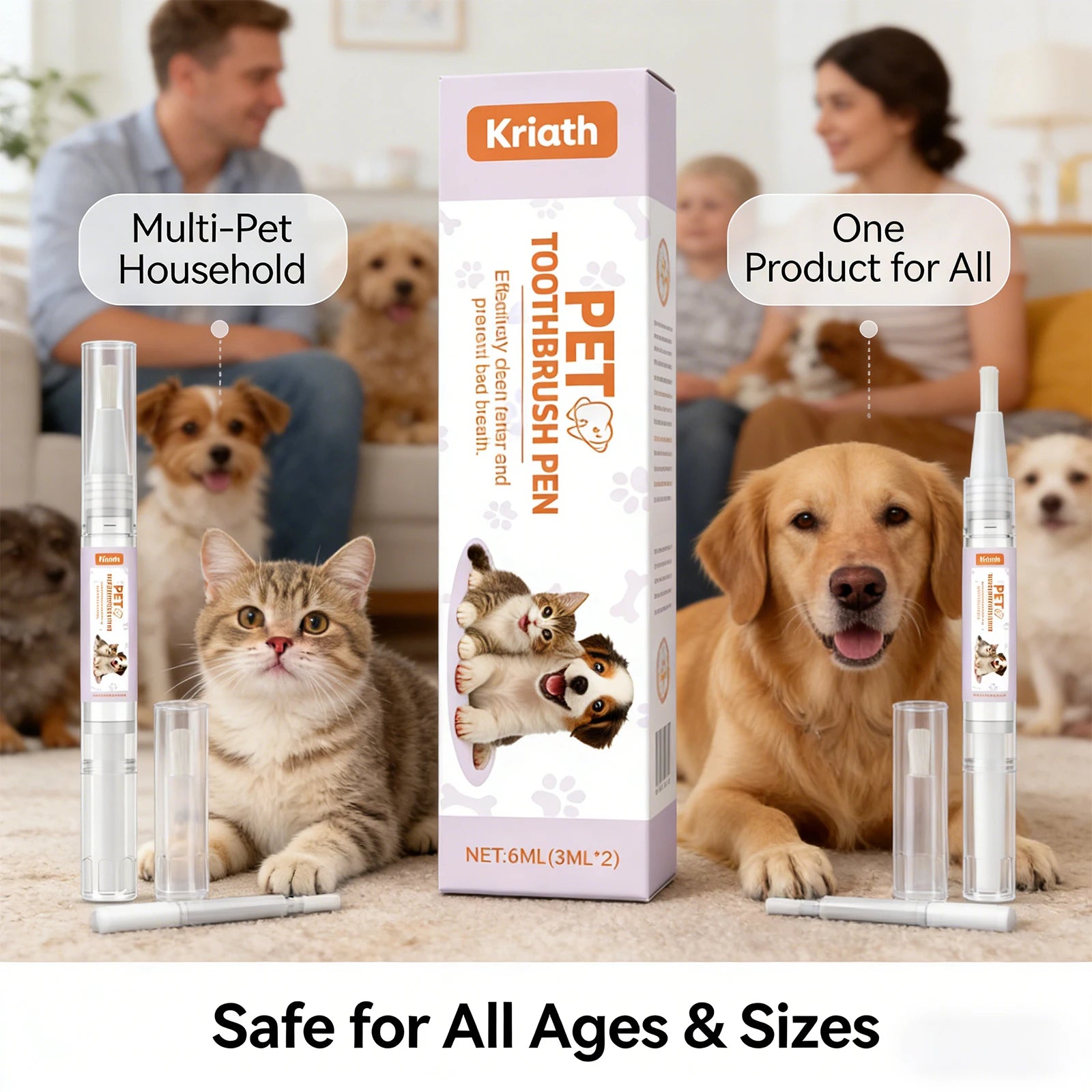 Pet Toothbrush Pen — Twist-Release Dental Gel for Fresh Breath, 2×3ml Boxed