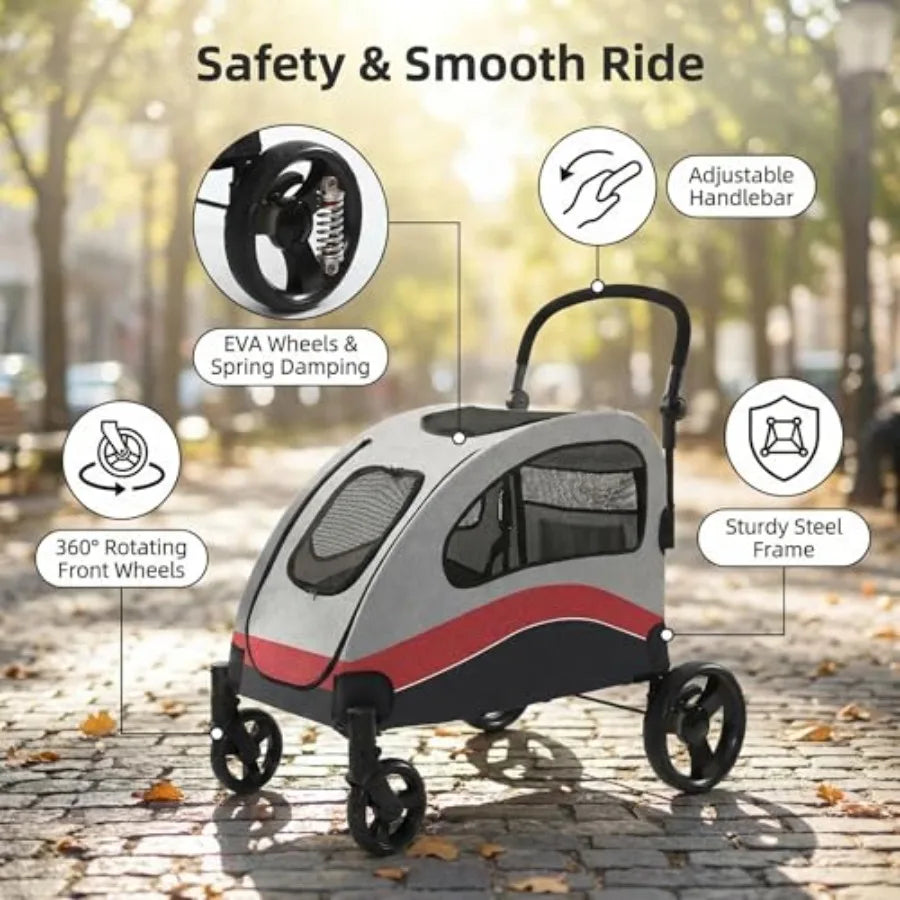 Large Dog Pet Stroller with Breathable Mesh & Smooth Rolling Wheels for Large Dogs