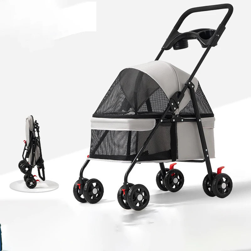 Lightweight Foldable Pet Pushchair Stroller for Small Dogs & Cats up to 15 lbs