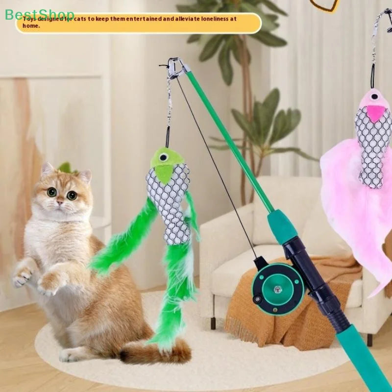 Telescopic Fishing Rod Cat Teaser Wand — Extendable Kitten Play Toy