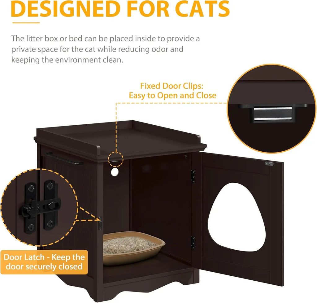 Hidden Cat Litter Box Cabinet with Towel Bar (Espresso)