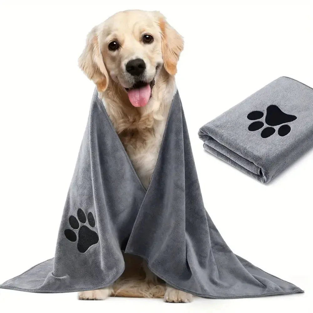 Microfiber Dog & Cat Bath Towel — Embroidered, Super-Absorbent, Two Sizes