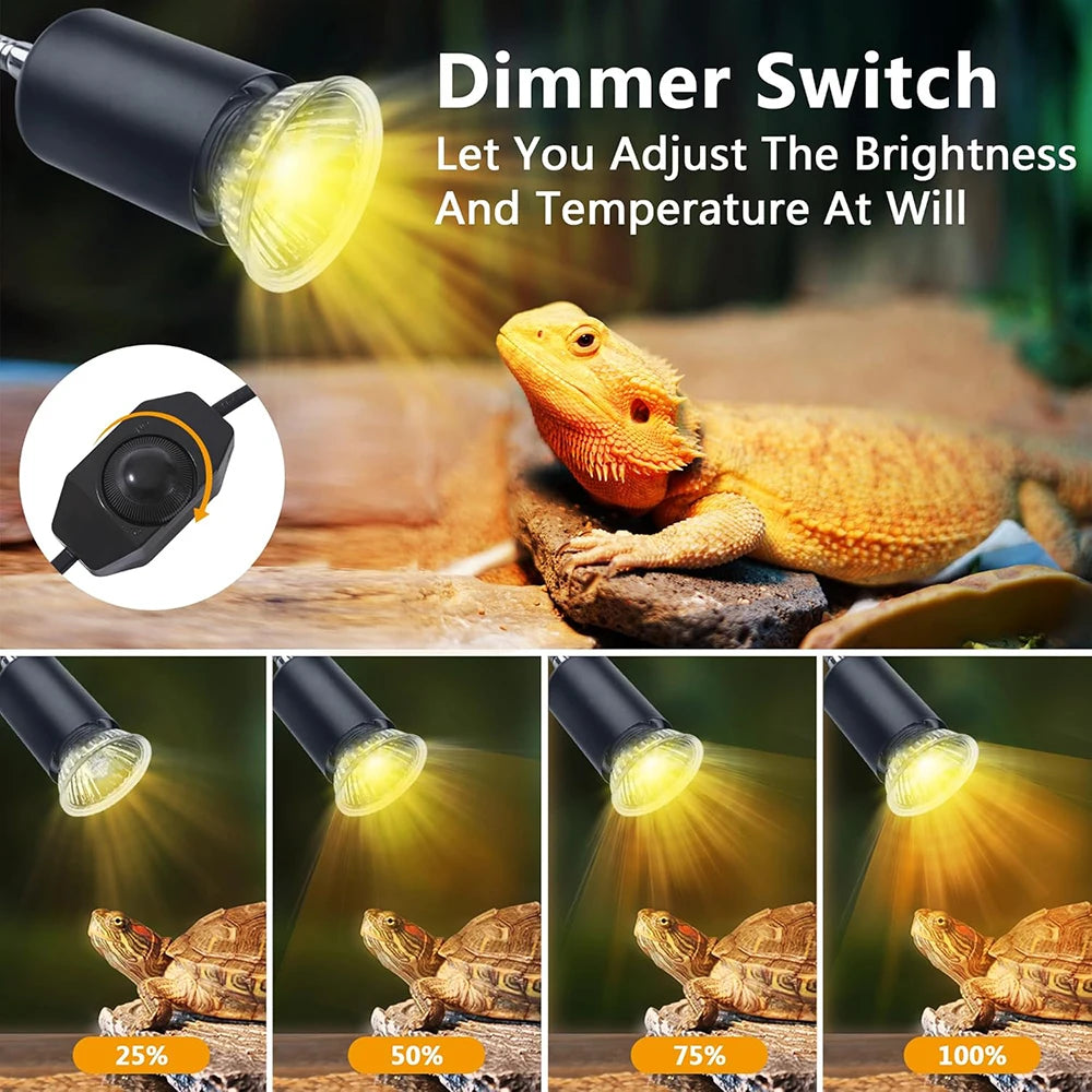 Dimmable 50W UVA/UVB Reptile Heat Lamp — Simulated Sunlight for Turtles & Bearded Dragons
