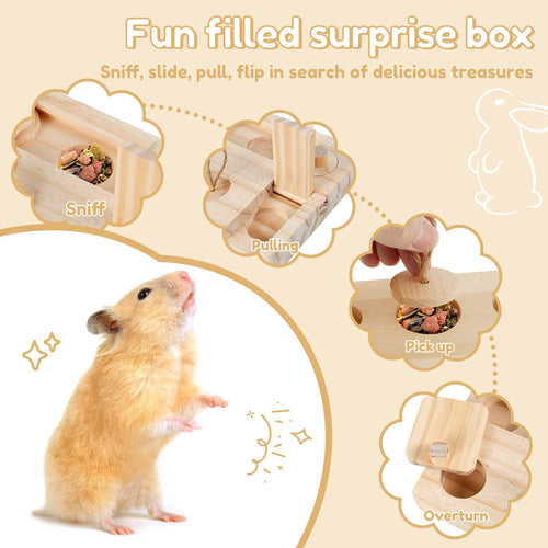 6-in-1 Wooden Foraging Puzzle Toy — Treat Feeder for Hamsters & Guinea Pigs