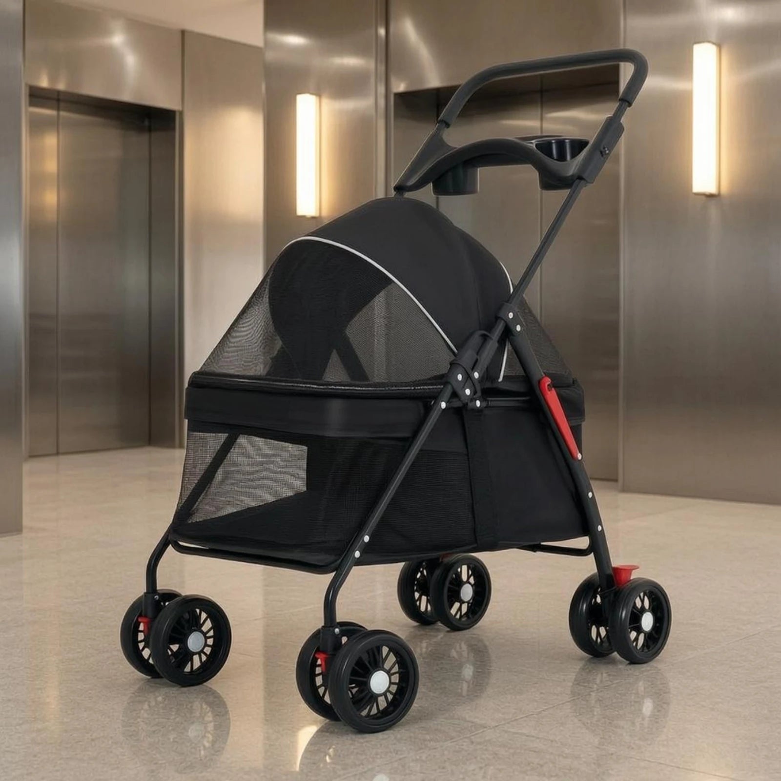 Foldable Compact Ventilated Lightweight Pet Stroller for Cats — Outdoor Walking & Travel