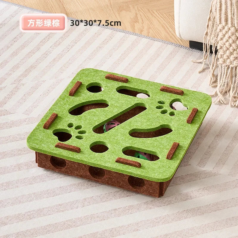 Felt Puzzle Box Cat Toy with Rolling Ball — Indoor Hunt & Dig