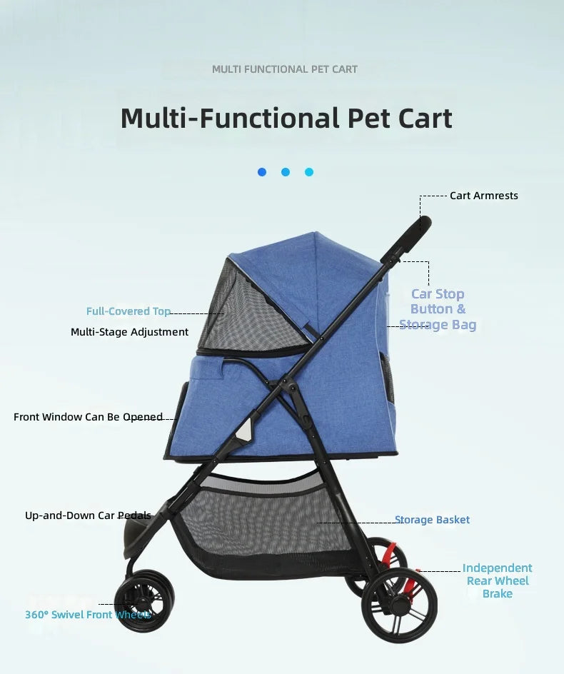 Lightweight 3-Wheel Dog & Cat Stroller for Small to Medium Pets