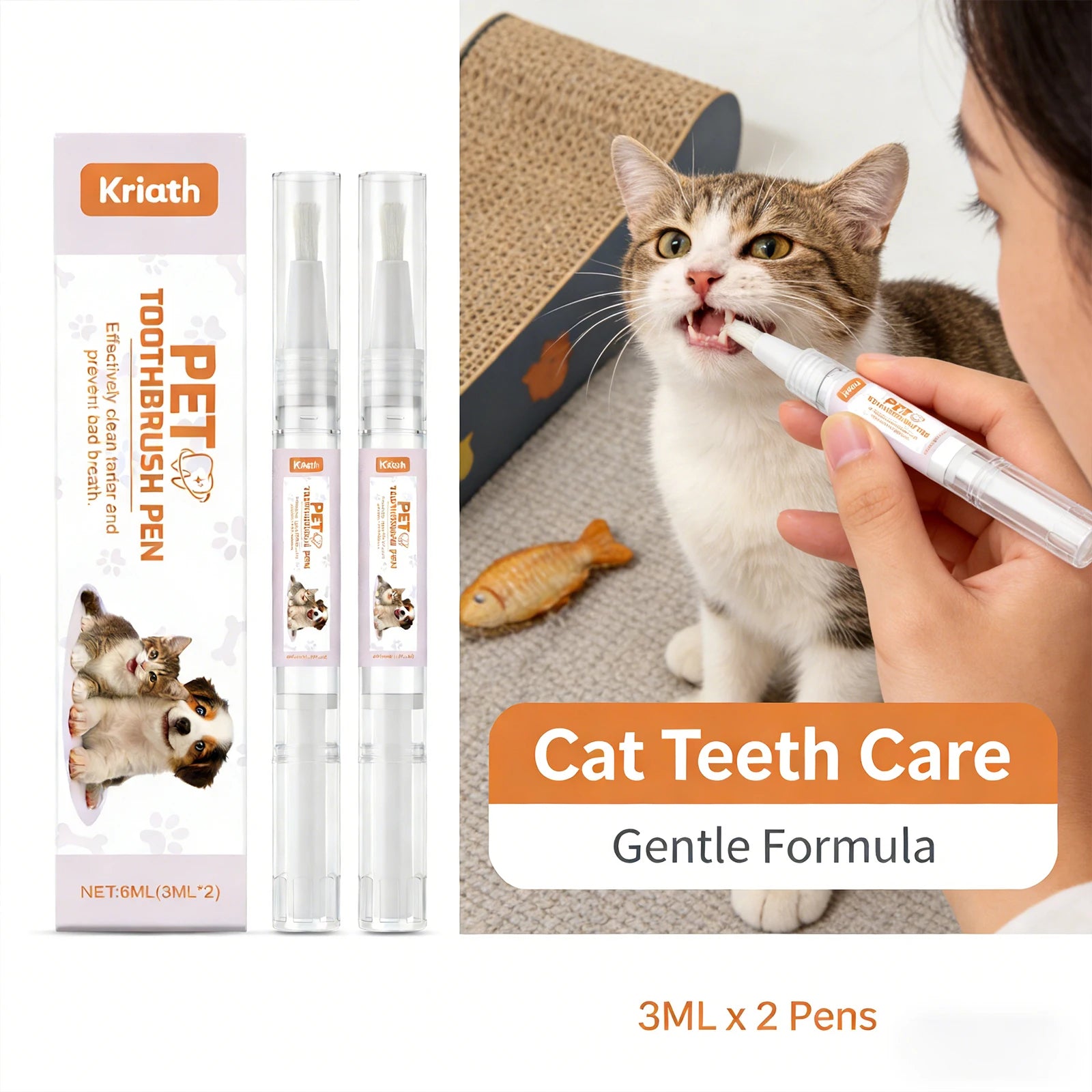 Pet Toothbrush Pen — Twist-Release Dental Gel for Fresh Breath, 2×3ml Boxed