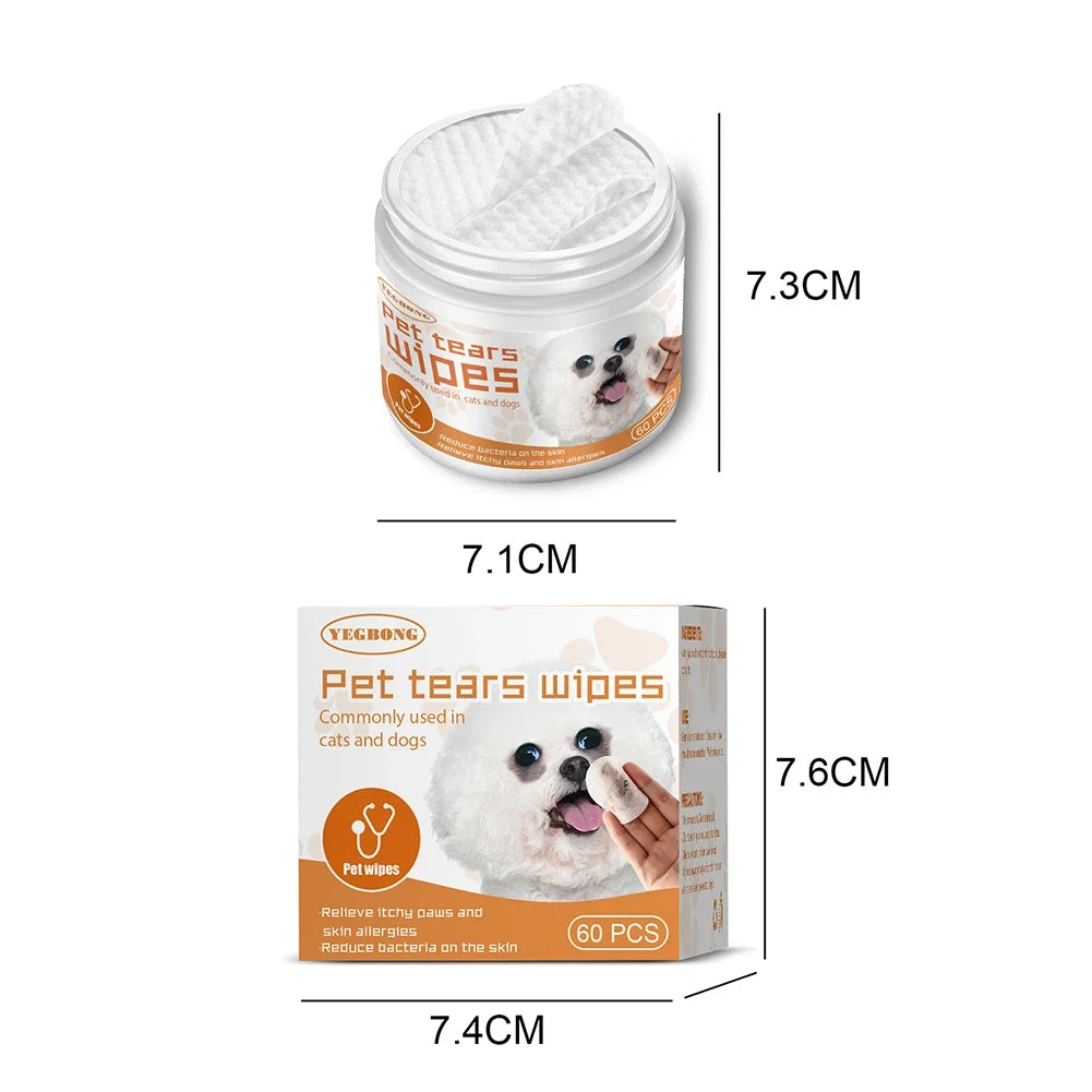 Pet Eye & Tear Stain Wipes — 60-Count Gentle Cleaning Pads